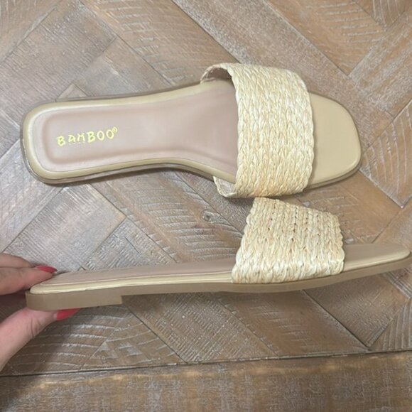 Bamboo The Sunhat Raffia Woven Straw Slide Slip On Nude Natural Sandal - Picture 7 of 8